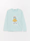 Crew Neck Printed Long Sleeve Girl T-shirt